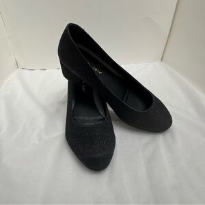 David Tate Black Glitter Block Heel Pumps
